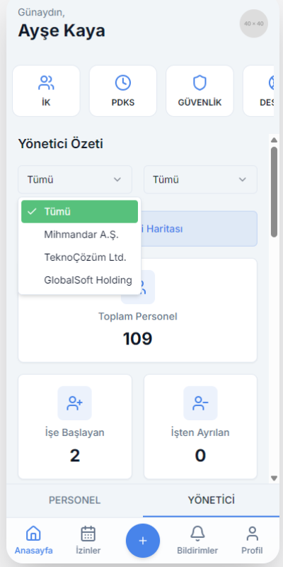 Yönetici Çoklu Şirket İstatistikleri